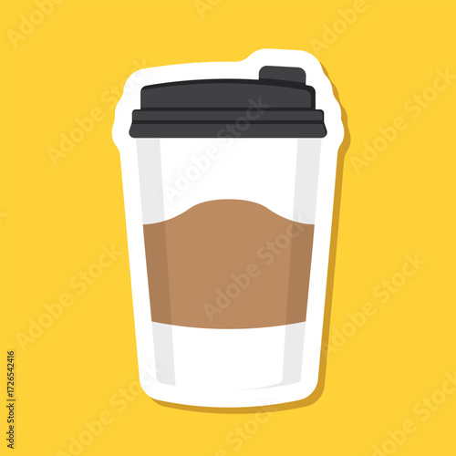 To-go coffee or tea cup sticker icon in flat style. Hot drink vector illustration on isolated background. Mug sign business concept.