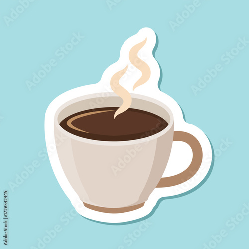 Coffee or tea cup sticker icon in flat style. Hot drink vector illustration on isolated background. Mug sign business concept.