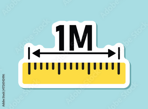 Ruler 1 meter sticker icon in flat style. Measure scale vector illustration on isolated background. Ruler scale sign business concept.