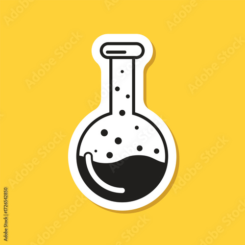 Science lab bottle sticker icon in flat style. Laboratory glassware equipment vector illustration on isolated background. Test tube sign business concept.