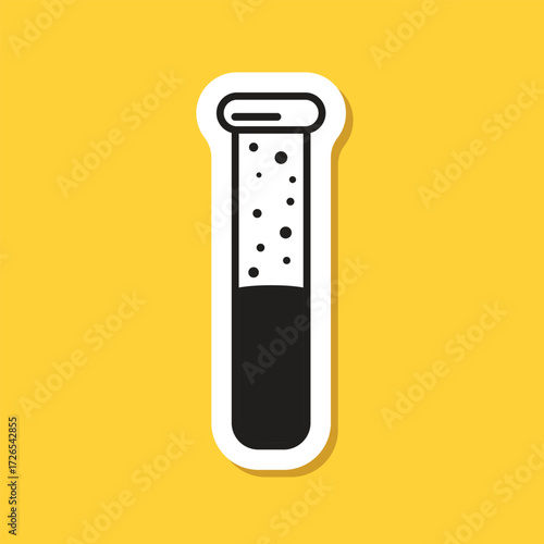 Science lab bottle sticker icon in flat style. Laboratory glassware equipment vector illustration on isolated background. Test tube sign business concept.