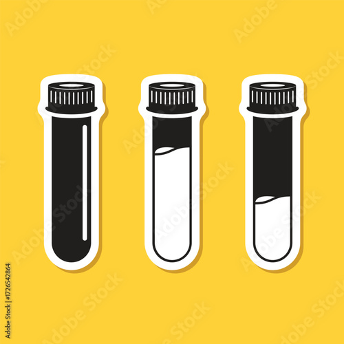 Science lab bottle stickers icon set collection in flat style. Laboratory glassware equipment vector illustration on isolated background. Test tube sign business concept.