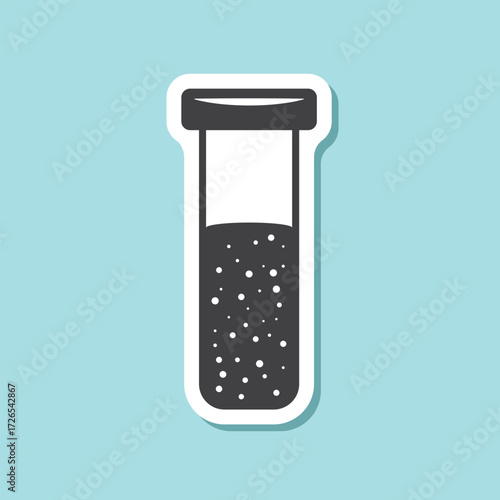 Science lab bottle sticker icon in flat style. Laboratory glassware equipment vector illustration on isolated background. Test tube sign business concept.