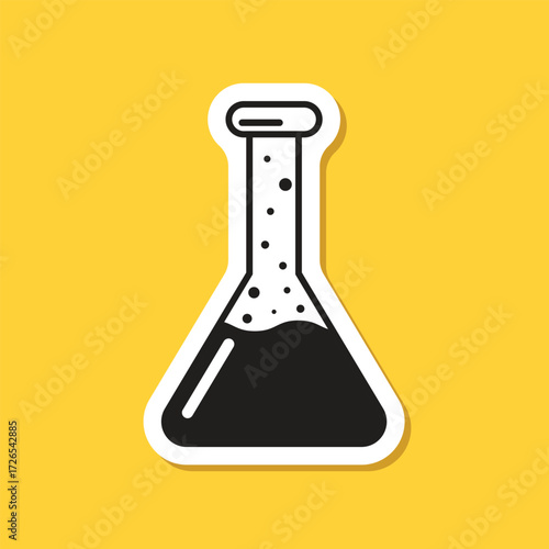 Science lab bottle sticker icon in flat style. Laboratory glassware equipment vector illustration on isolated background. Test tube sign business concept.