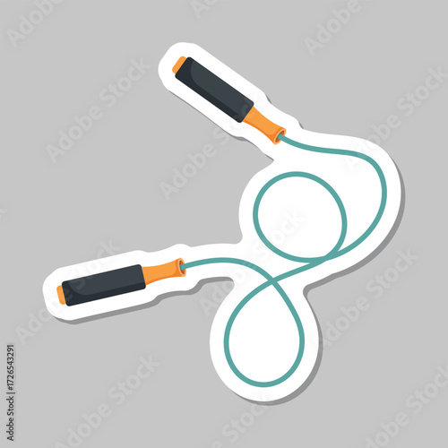 Jumping rope sticker icon in flat style. Gymnastic equipment vector illustration on isolated background. Training instrument sign business concept.