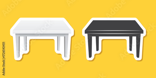 Table furniture sticker icon in flat style. Wooden table vector illustration on isolated background. Dinner desk sign business concept.