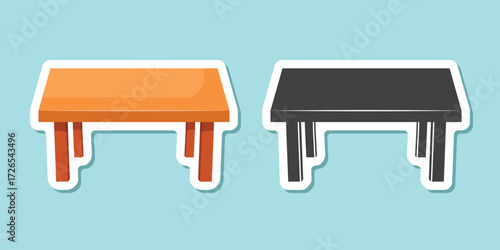 Table furniture sticker icon in flat style. Wooden table vector illustration on isolated background. Dinner desk sign business concept.
