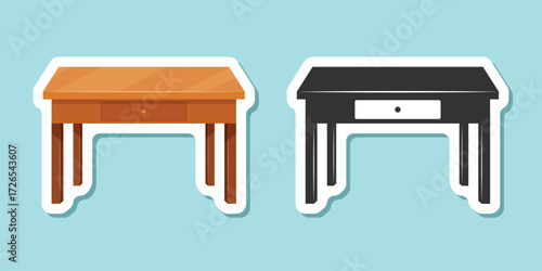 Table furniture sticker icon in flat style. Wooden table vector illustration on isolated background. Dinner desk sign business concept.