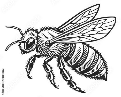 Cartoon vector illustration of an insect (a bee, a wasp, or a spider) drawing of a flying animal with wings for a tattoo design
