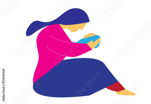 Mother carrying a baby sideways artwork