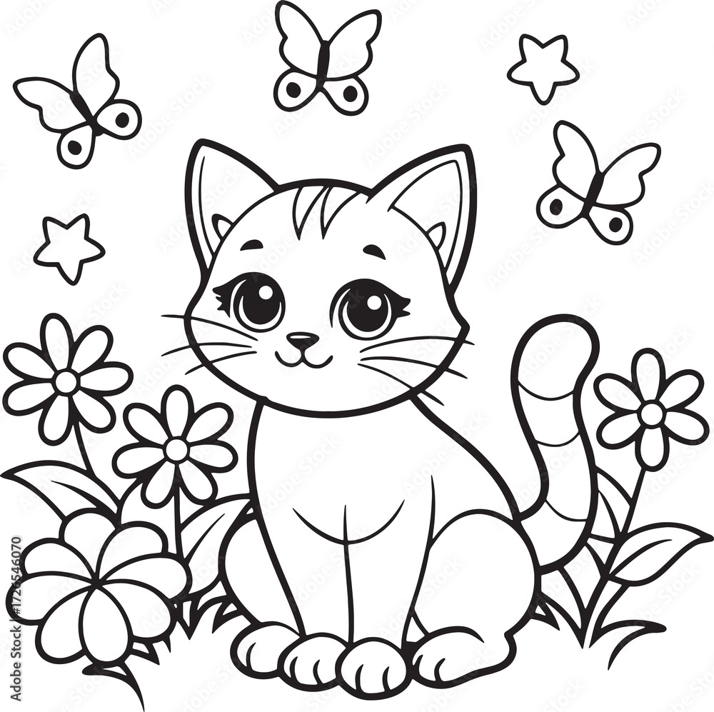Obraz premium Charming Kitten Coloring Illustration