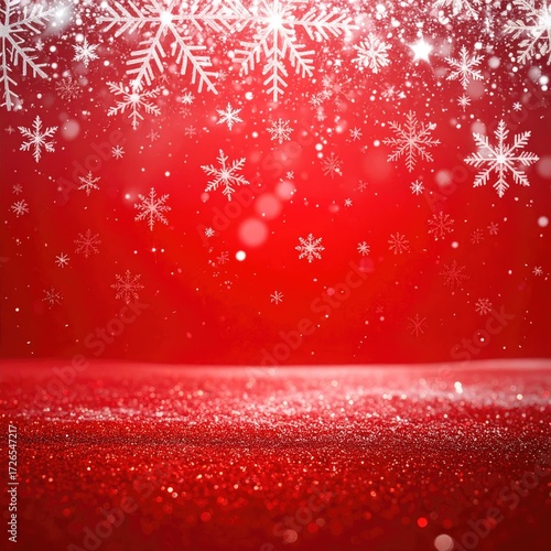 Festive red background with falling snowflakes