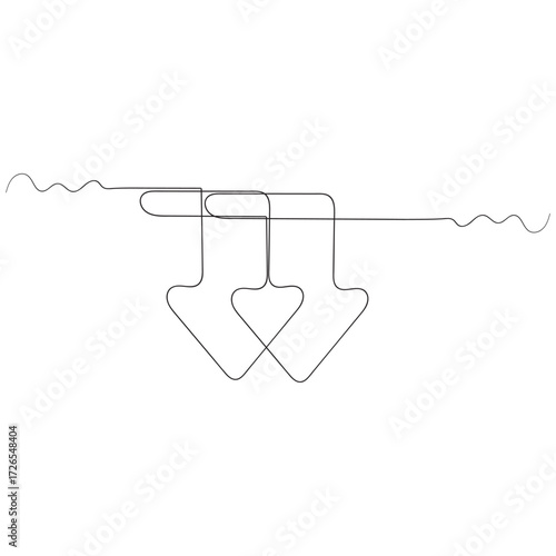 hand drawing doodle down arrow illustration in continuous line art style