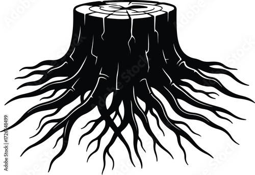 Vector Detailed black tree stump roots illustration silhouette Illustrator