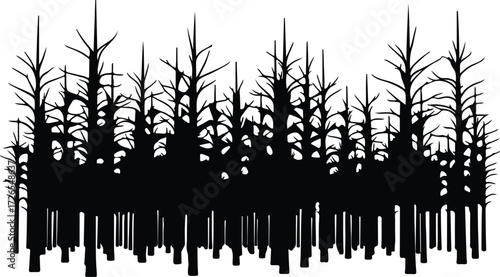 Vector Forest trees in a row dark silhouette Illustrator