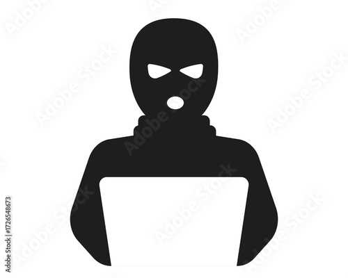 Anonymous Incognito character silhouette icon, hacker or scammer with hidden face, villain. Thief, criminal, robber simple sign. 