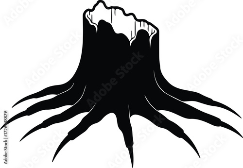 Vector Silhouette of old tree stump root with abstract design Illustrator
