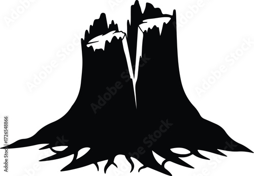 Vector Silhouette of tree stump and roots abstract nature illustration Illustrator