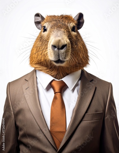 Capybara in a suit.  A funny portrait
