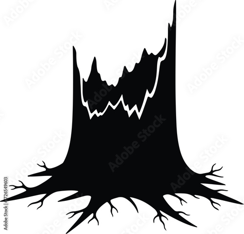 Vector Tree stump silhouette dead tree trunk and roots Illustrator