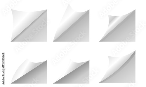 A Set of Six Realistic White Paper Corner Folds and Curls, Ideal for Highlighting Important Information