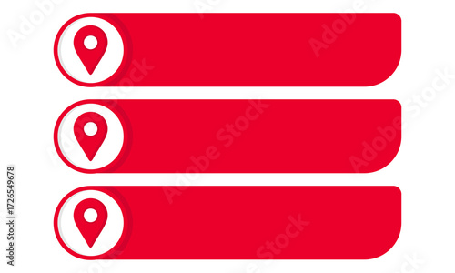 A Set of Three Red Banners with a Location Pin Symbol, Ideal for Highlighting Important Places or Information