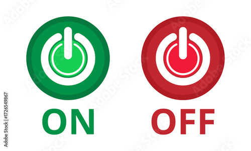 Green Power On and Red Power Off Circular Icons for UI