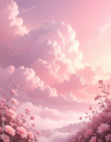 Pastel Pink Sky with Blossoms