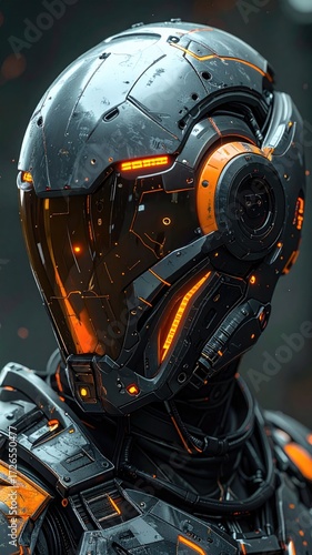 Futuristic robot head with glowing details