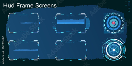 Futuristic sci fi hud interface elements with digital displays and targeting systems