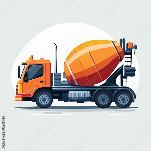 Modern flat vector illustration of a concrete mixer truck, symbolizing the construction industry and urban development