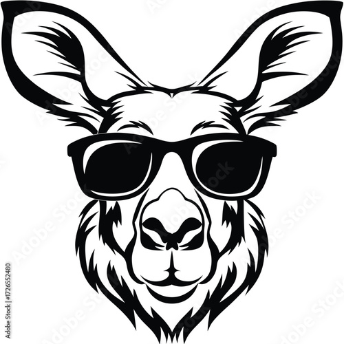 A cool black kangaroo head wearing dark sunglasses shows its funny side