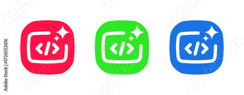 Icons for AI in coding and software development.