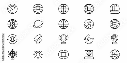 Dynamic collection of global communication and technology icons representing connectivity, networks, and the digital world for modern design projects.