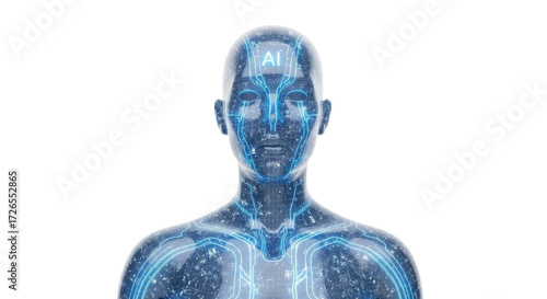 Humanoid figure with AI symbol on forehead isolated PNG with Transparent Background