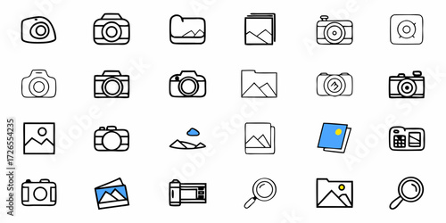 Capturing moments with versatile camera and photo icons, perfect for digital storytelling and creative projects