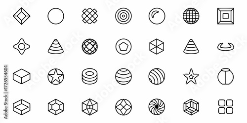 Diverse collection of modern geometric icons and symbols offering versatile design elements for creative projects and branding applications
