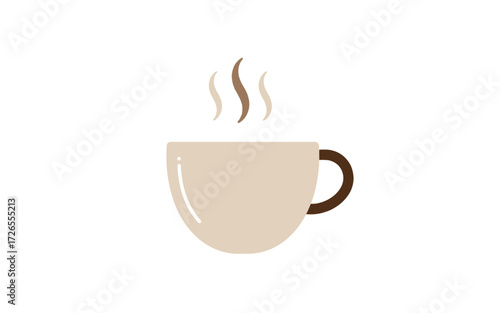 A simple illustration of a beige coffee cup with steam rising, isolated on white.