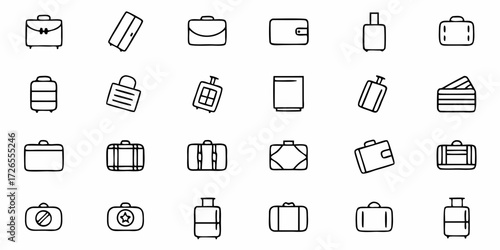 Diverse collection of minimalist luggage and travel bags icons offering a visual journey through packing essentials for any adventure