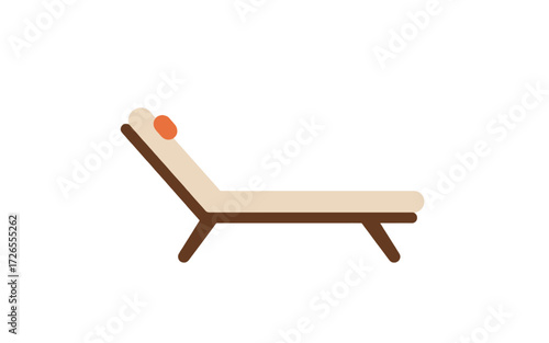 A minimalist vector illustration of a beige sun lounger with a brown frame and orange pillow, isolated on a white background.