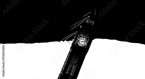Foto Iconic Big Ben clock tower silhouette against stark black and white sky, evoking drama and urban grandeur for impactful design