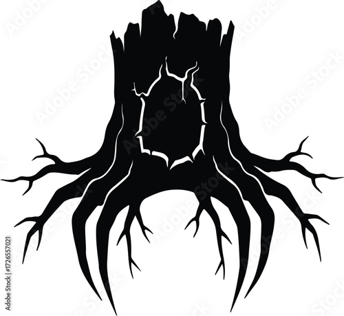 Vector Hollow tree trunk silhouette forest ecology Illustrator
