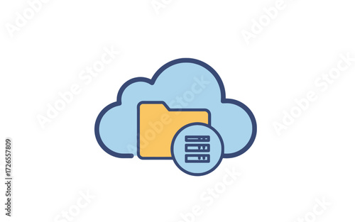 Cloud storage icon with folder and server, data management concept.