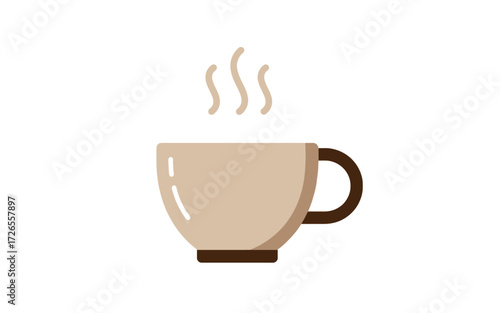 A light beige coffee cup with steam rising from it, simple and flat design.