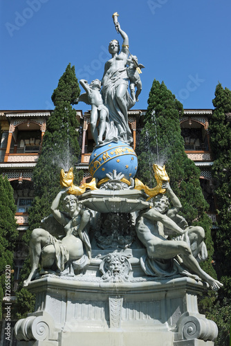Fountain Goddess of the Night. The sculpture composition with fountains The Night (Goddess of the Night) in park of Gurzuf, Crimea. Baroque style, 19 century.