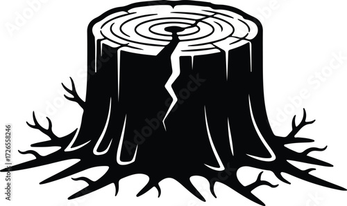 Vector Tree stump silhouette with cracking wood pattern Illustrator