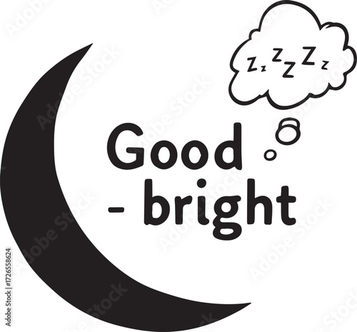 Crescent Moon and Sleep Dream Cloud Vector Silhouette: Good Night Greeting Typography