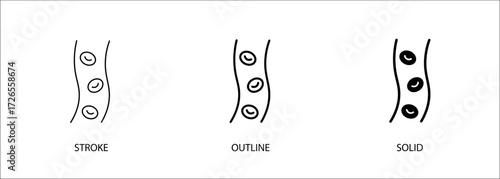 Blood vessel icon with red blood cells. Editable stroke vector icon, outline and solid. Eps10 file.