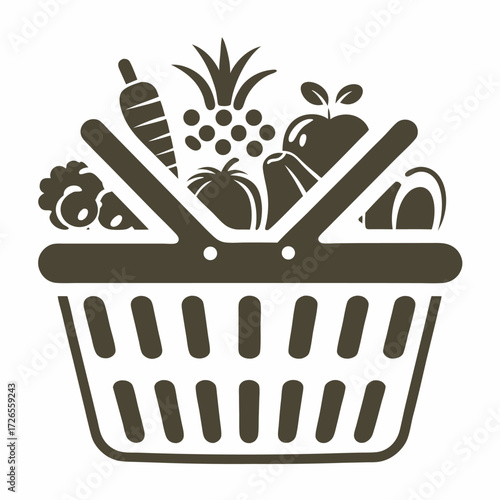 A full brown basket features varied produce, showcasing healthy eating and local market bounty