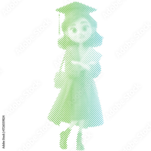 Halftone dots pattern gradient of a Student girl in graduation ceremony in gradient